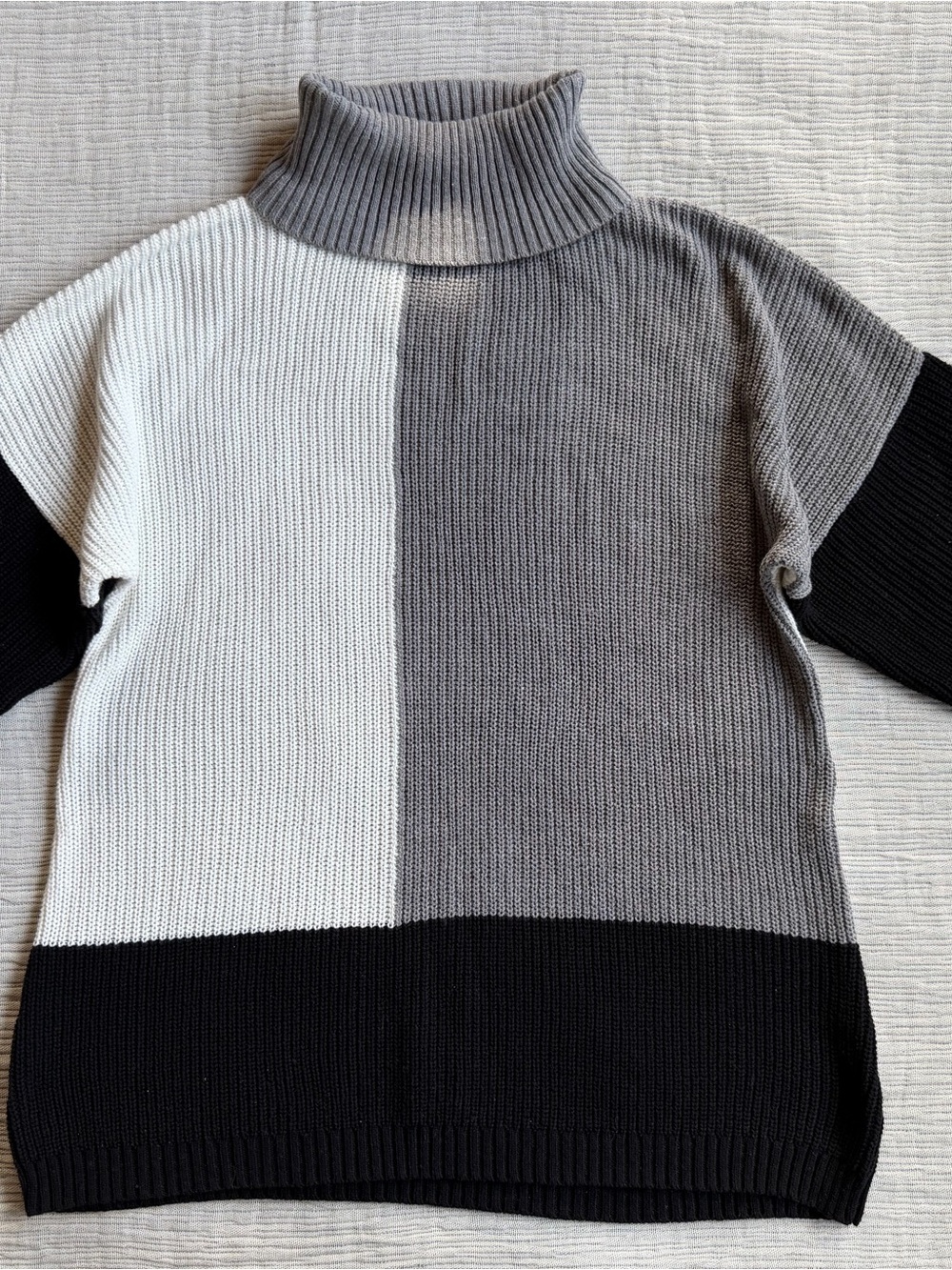 Colorblock Turtleneck Sweater in White, Gray, & Black